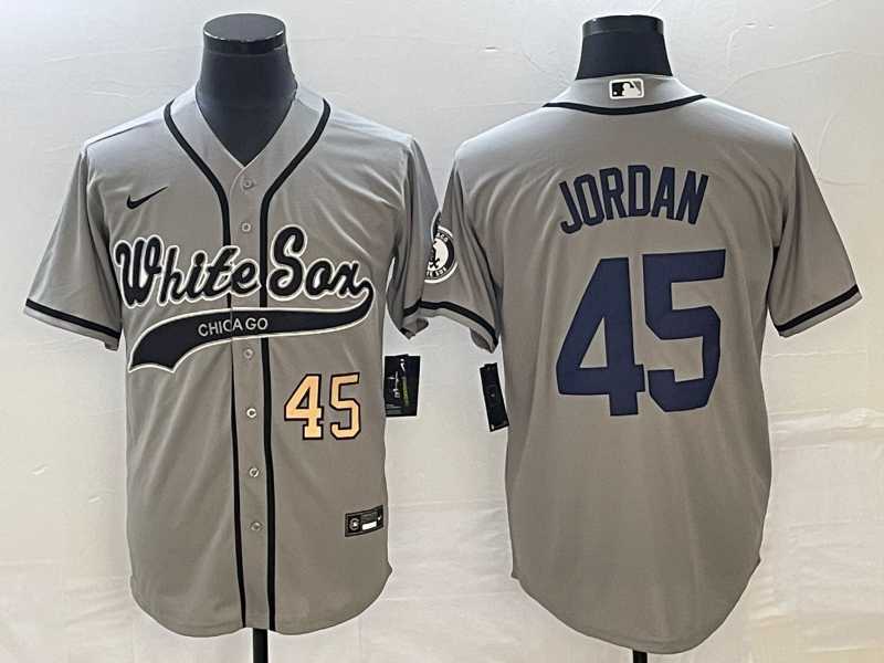 Men%27s Chicago White Sox #45 Michael Jordan Number Grey Cool Base Stitched Baseball Jersey